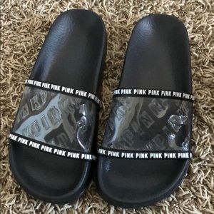 PINK VICTORIA SECRET CLEAR BLACK SLIPPERS